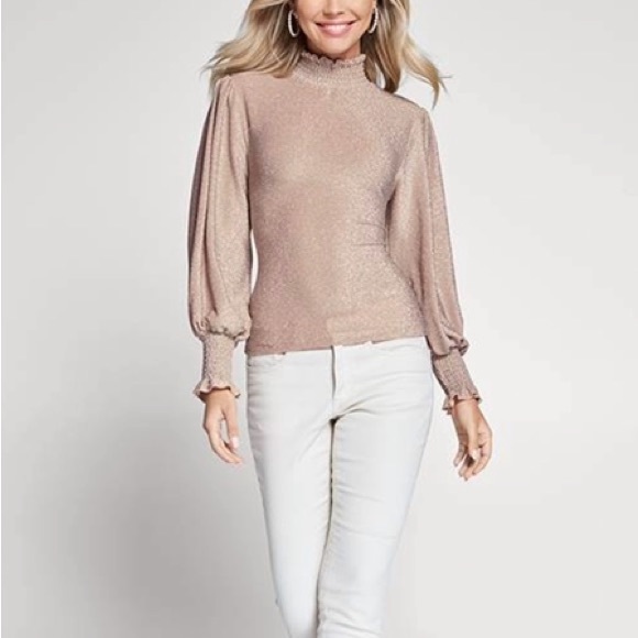 VENUS Tops - Plus size Smocked Metallic Top Color: Champagne size 3X
